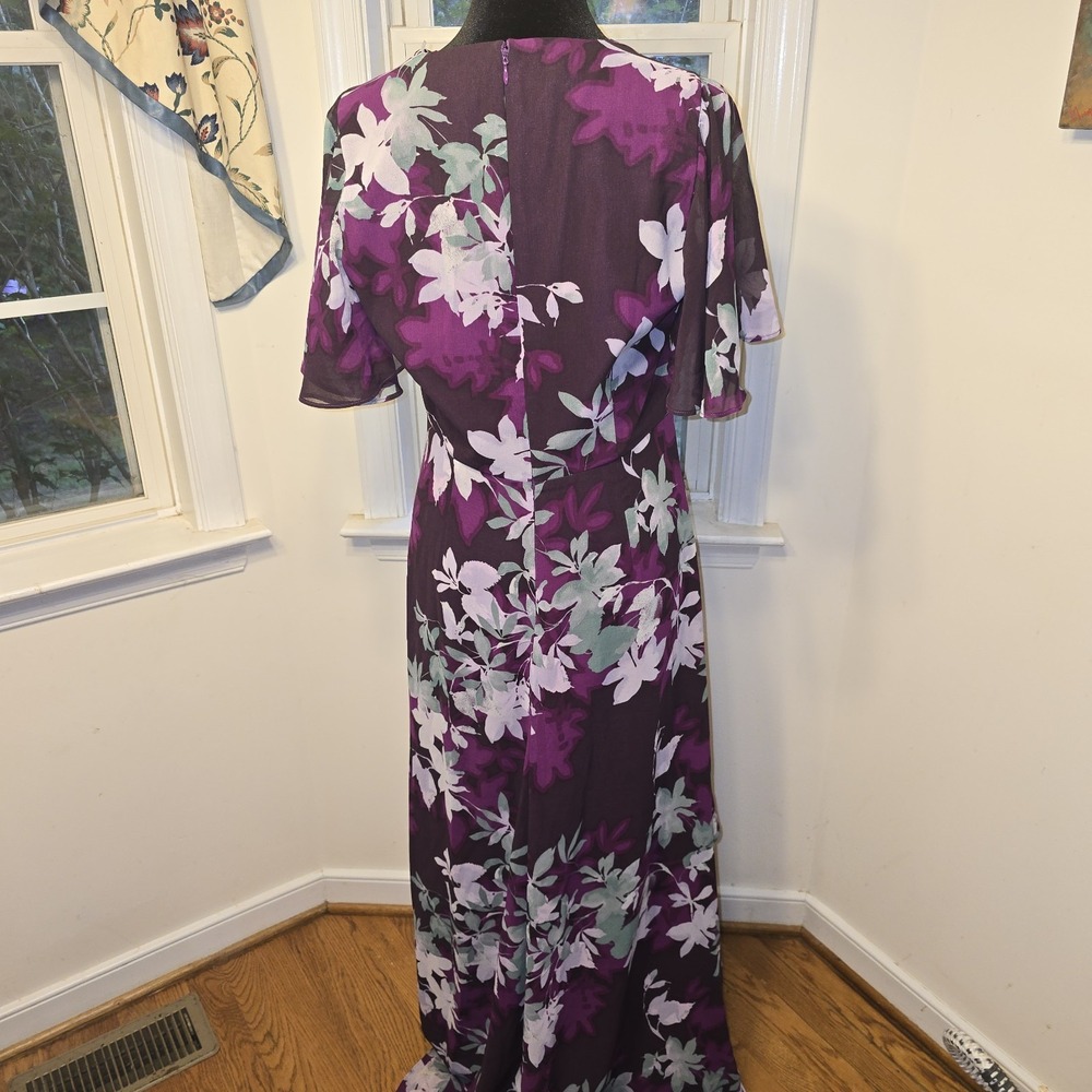 Calvin Klein Chiffon Flutter Sleeve Maxi Dress Womens Size 10 Floral Purple NWOT - Picture 5 of 6